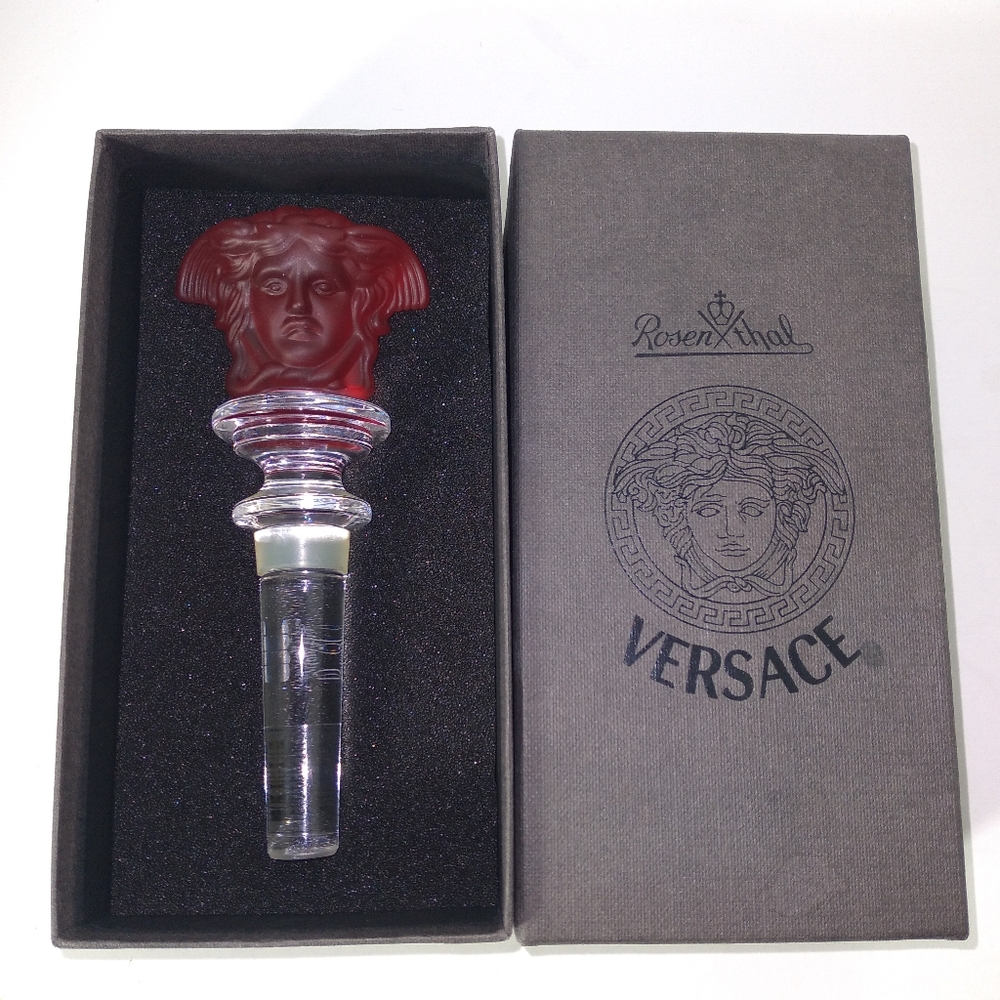 Authentic Vintage Versace Rosenthal Red/Clear Crystal Medusa Head Wine Stopper